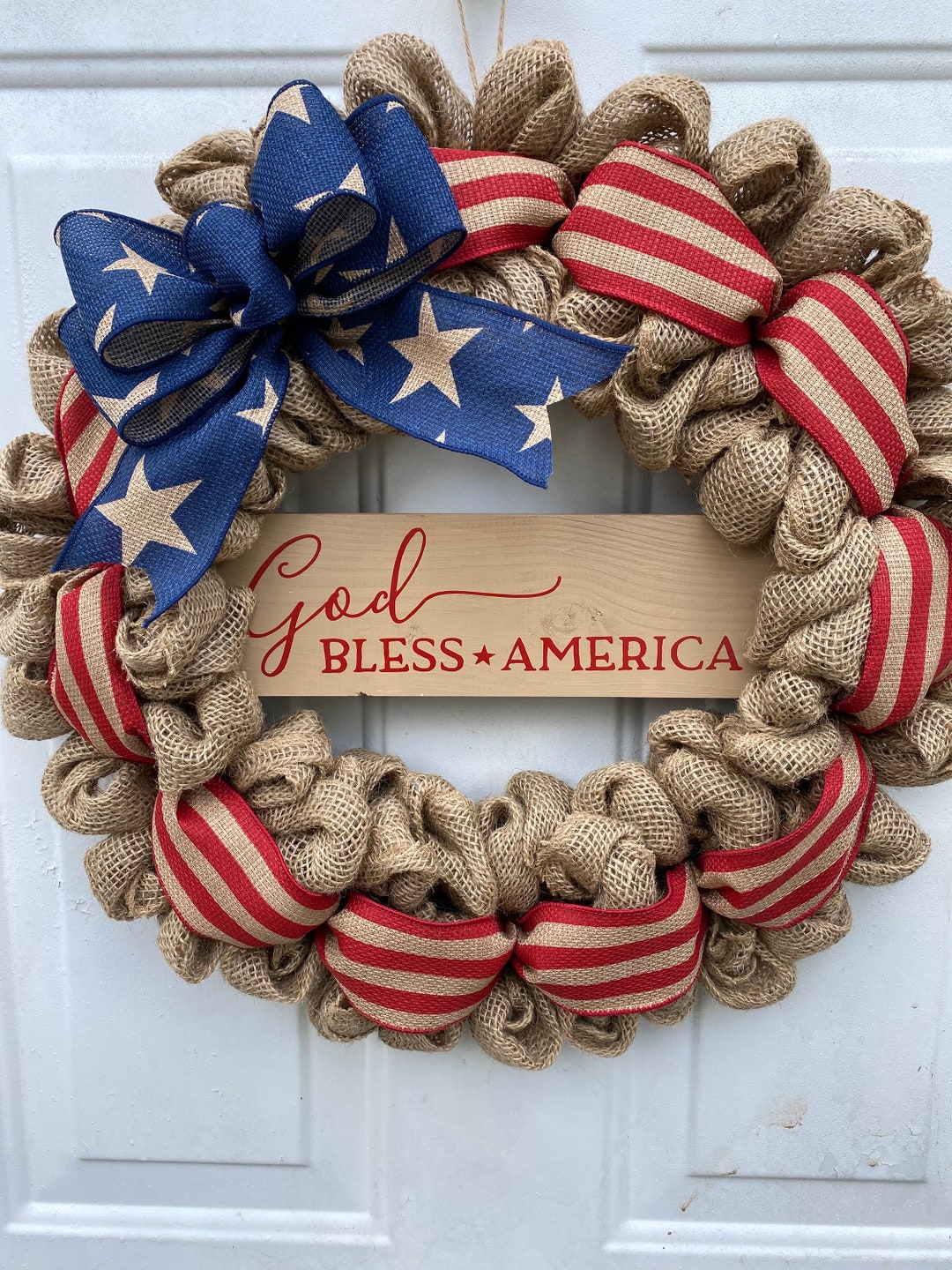 Patriotic Americana Wreath Front Door Burlap Patriotic Door Decor God ...