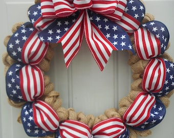 Wreath patriotic burlap wreath Flag decor Stars n Stripes Flag wreath Memorial Day flag July 4th American flag Patriotic door RTS