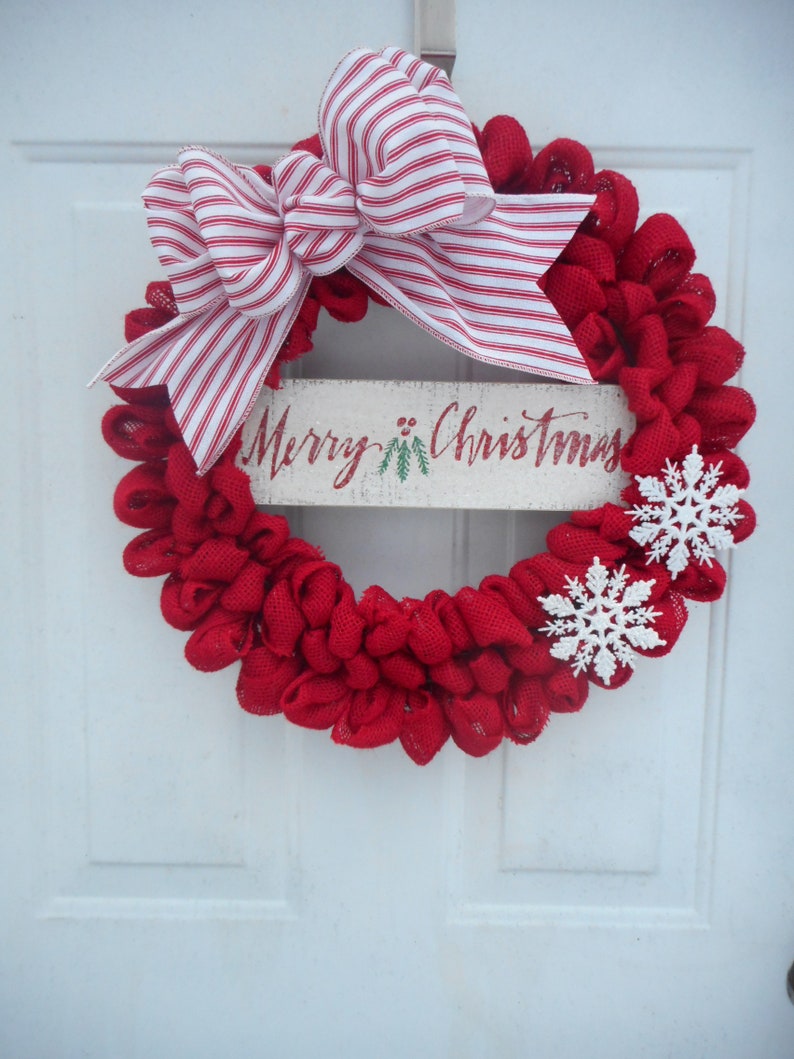 Christmas burlap wreath Farmhouse Christmas wreath Merry Christmas wreath Rustic Christmas wreath Christmas front door Red Holiday wreathRTS