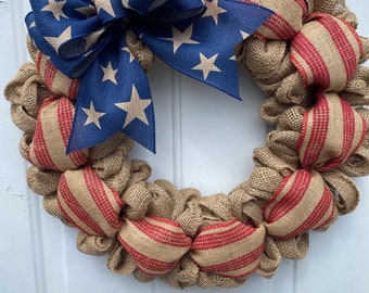 Patriotic Wreath Front Door, Burlap Americana Wreath Country Americana ...
