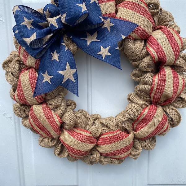 Patriotic wreath americana wreath burlap  memorial day wreath Stars n stripes July 4 wreath patriotic wreath burlap patriotic front door RTS