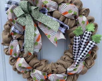 Burlap Carrot Wreath: Buffalo Plaid Spring Door Decor