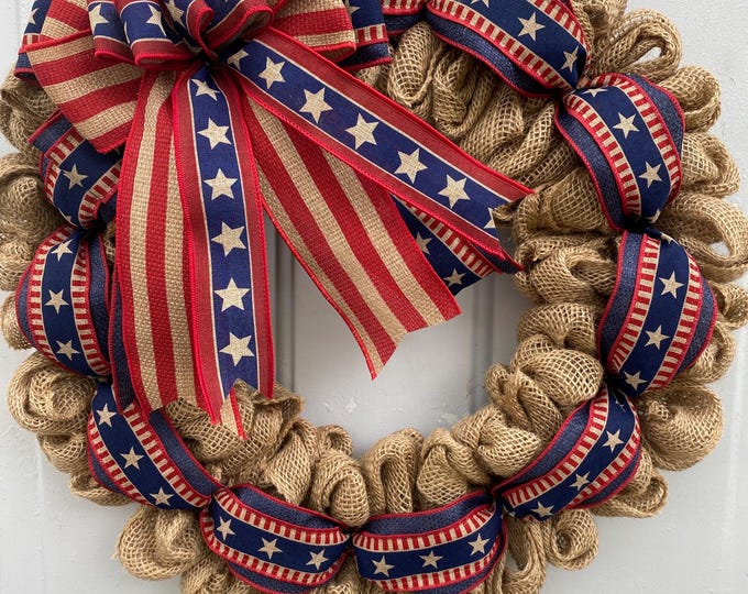 Burlap Patriotic Wreath: Americana Door Decor, Memorial Day - Etsy