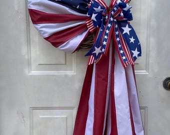 American Flag Wreath, Embroidered Star, Patriotic Door Decor