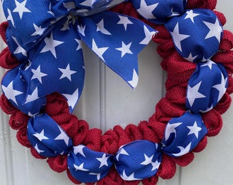 Patriotic red white and blue burlap wreath USA 250 anniversary rustic Memorial Day front door July 4th decor