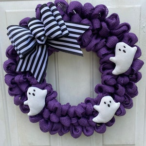 Rustic Halloween wreath for front door burlap Halloween wreath  Halloween ghost wreath ghost front door decor Halloween ghost wreath RTS