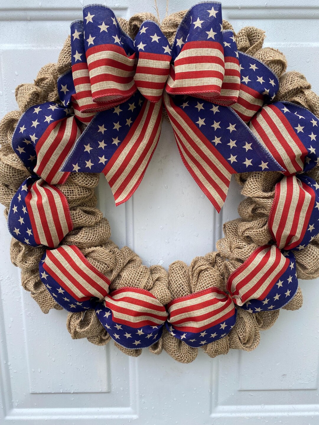 Americana Flag Wreath July 4th Front Door Rustic Burlap Patriotic ...