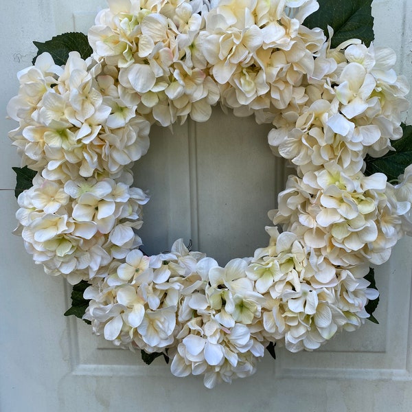 Hydrangea wreath Fall hydrangea wreath Farmhouse hydrangea wreath Neutral Hydrangea wreath Grapevine hydrangea front door Hydrangea decor