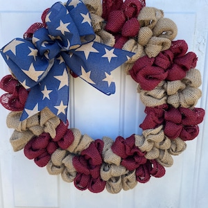 wreath patriotic burlap patriotic door wreath July 4th Memrorial Day americana wreath americana patriotic front door RTS