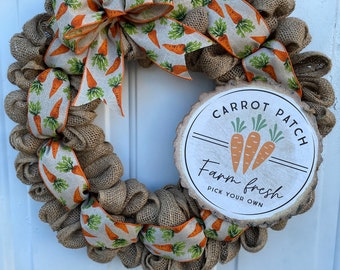 Burlap Carrot Patch Wreath: Spring Easter Door Decor