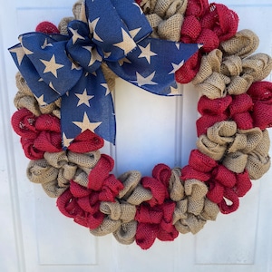 wreath Primitive Patriotic wreath burlap Americana wreath Country Americana wreath Stars and Stripes Labor Day wreath ready to ship
