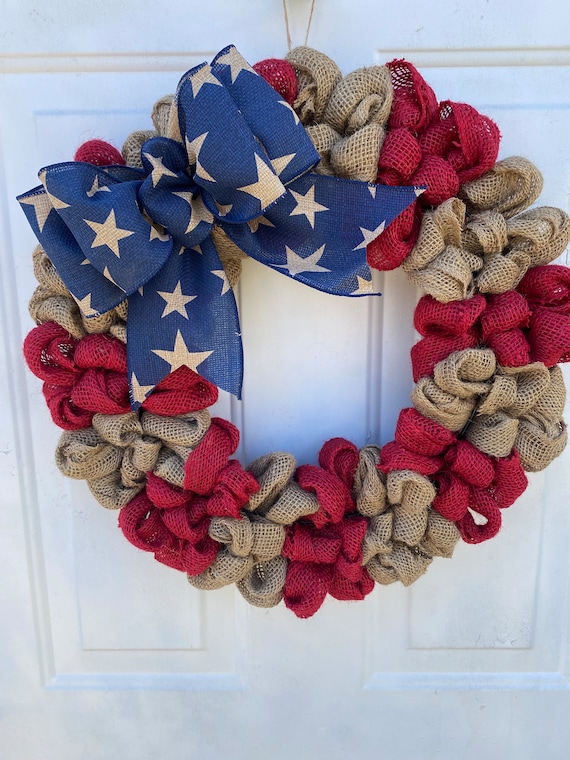 Patriotic wreath front door, burlap Americana wreath Country Americana wreath Stars and Stripes Rustic Patriotic, Flag Americana RTS