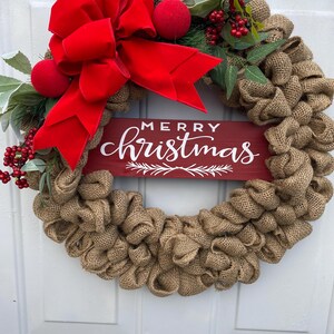 Rustic Burlap Christmas Wreath: Farmhouse Holiday Door Decor