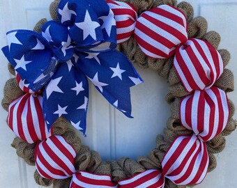 Wreath Patriotic burlap patriotic door wreath flag wreath Stars n Stripes wreath Memorial Day wreath July 4th wreath Patriotic door wreath