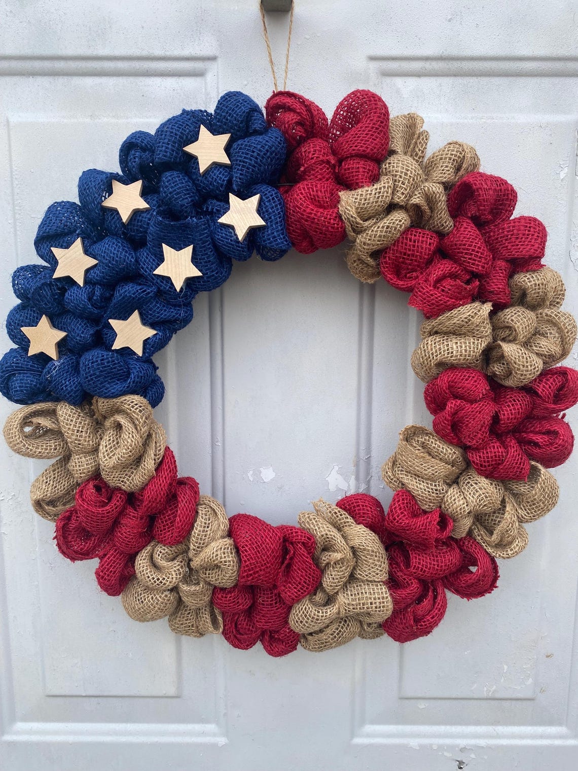 Burlap Patriotic Flag Wreath: Americana Stars and Stripes Door Decor - Etsy