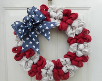 Burlap Patriotic wreath flag Americana wreath Americana decor Patriotic decor Stars n Stripes wreath Memorial day Veterans Day Flag RTS