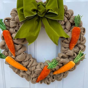 Burlap Carrot Wreath Velvet Carrots & Bow, Rustic Spring Decor
