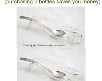 2 Clear Kiln Fired Glass Bottle Spoon Rest