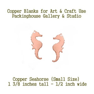 Copper Seahorse Metal Blanks, for earrings, small size with Hole,  Metal Stamping Blanks, works will with enamel paints, torch, kiln fire