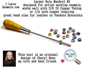 BML Larger Hole Bead Mandrel #2, Torch Fired Bead making mandrel great 4 Leather Pandora bead makers, Original by cheryl anne, ILoveEnamels