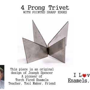 T Large 4 Prong Trivet, with sharp points, Trivets for kilns, Trivets for Torch Fire metal working, Trivets for artist, I Love Enamels.com image 1