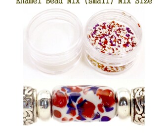 Red, White, Blue Small Size Enamel Bead Frit with Base by Joe Spencer for Torch Fired Copper Enamel Bead Artists, Metalsmiths & Enamelist