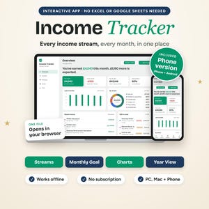 Income Tracker Side Hustle Tracker Monthly Income Log Freelance Income Multiple Income Streams Money Goals Digital App Works Offline