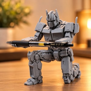 3D-utskriven robotpennhållare, Sci-fi-skrivbordsorganisatör, Mecha-figur, spelskrivbordsdekor