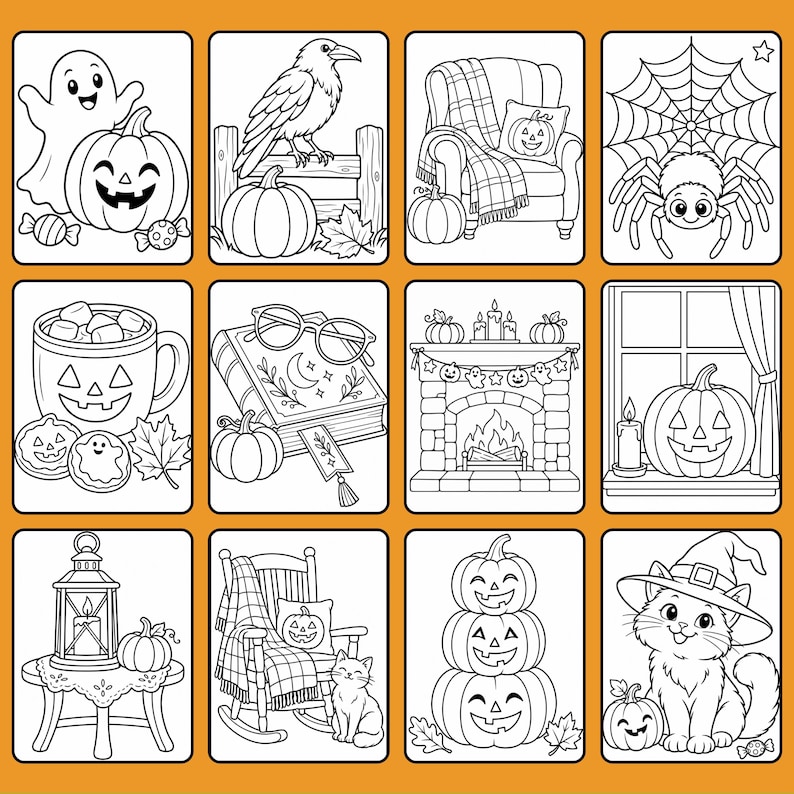 Halloween Coloring Book for Seniors - 70 Printable Pages PDF - Etsy