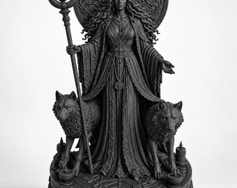Hecate Triple Moon with Wolves Statue, Goddess of Witchcraft, Pagan Altar Decor, Witchy Decor, Mystical Gift