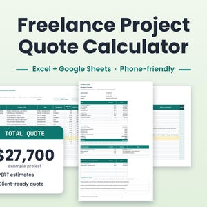 Freelance Project Quote Calculator Spreadsheet, Web Developer Pricing Template, App Estimate and Quote Builder, Excel Google Sheets
