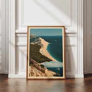 Zlatni Rat strand Bol Kroatien Poster, Adriatiska havet väggkonst, Vintage resetryck