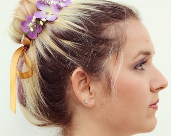El Lyla Bun Belt / corona floral violeta para tu moño de pelo / corona floral / accesorios de moño de pelo morado / corona de flores