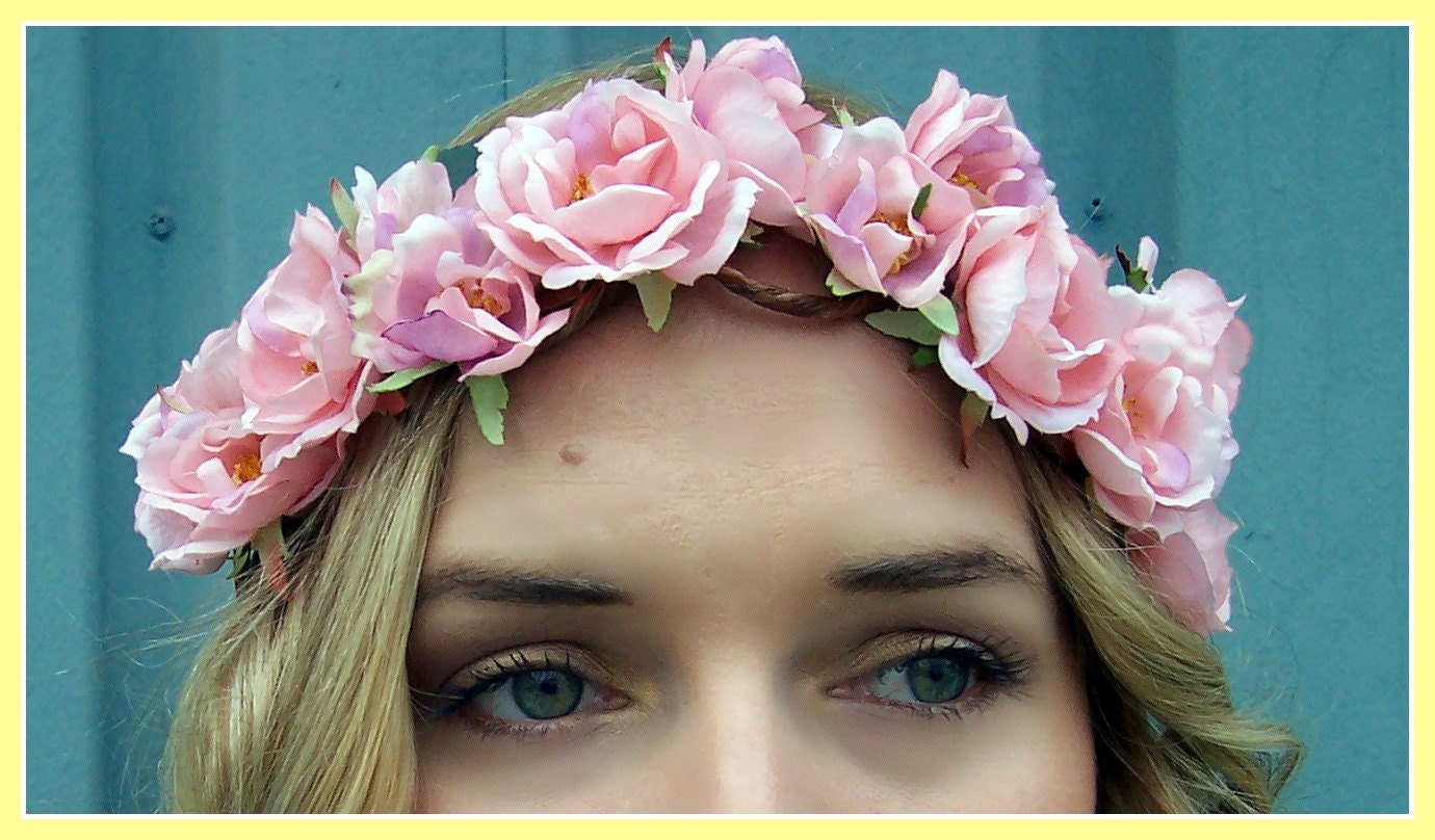 The Rose Romantic Pink Rose Flower Crown wedding hair Etsy