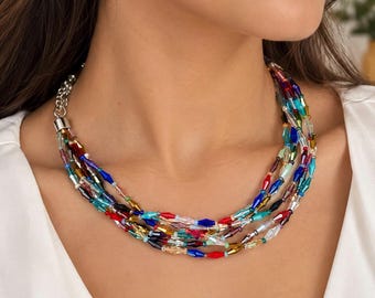 Collar multicolor con cuentas de cristal – Joyería artesanal que marca tendencia
