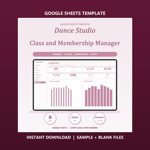 Dance Studio Manager Google Sheets, Class Attendance, Membership Tracker (Digital Download)