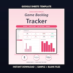Kalkylblad för spelbacklog Google Sheets, timmar att slå, kostnad per timme (digital nedladdning)