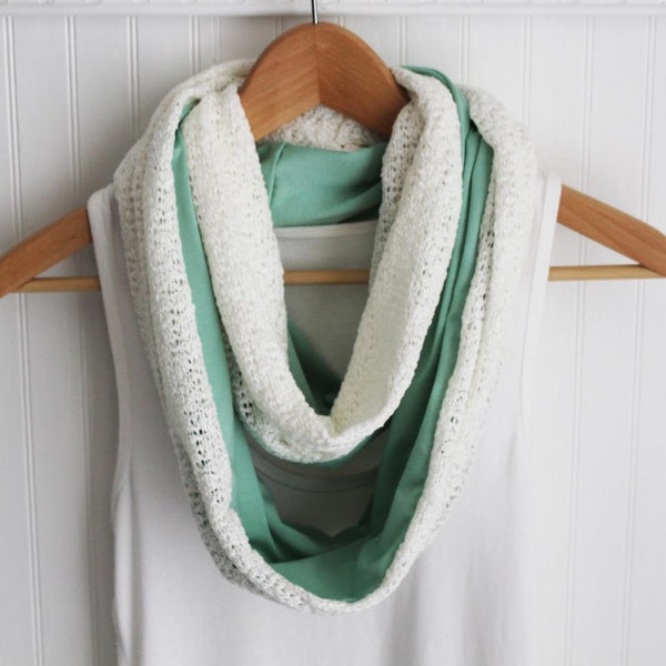 Infinity Scarf- Mint Green and White Loop Scarf