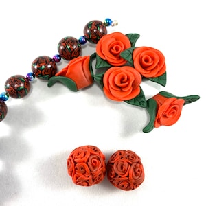 Polymer Clay Rose Bead Lot: Handmade Jewelry Making Supplies