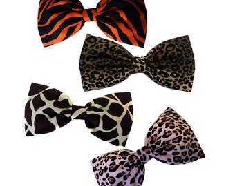 Leopard Print Hair Bow, Animal Print Bows, Hair Bows for Girls, Teens, Women: Bengal Tiger, Pink Leopard, Giraffe Print