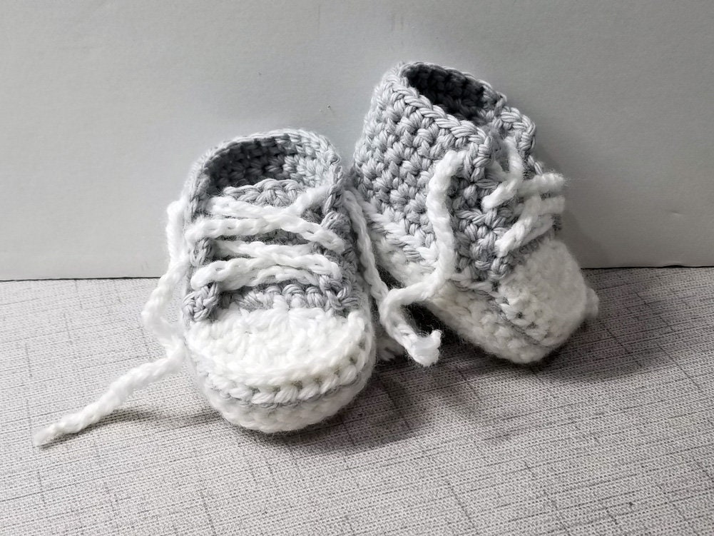 Baby Sneakers- Gray Booties- Crochet Unisex Baby Boots- Gender Neutral ...