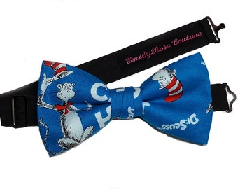 Dr Seuss Bow Tie- Cat in the Hat BowTie- Kid Show Bow Tie- Adjustable Strap, Pre Tied- Father & Son- Newborn to Adult