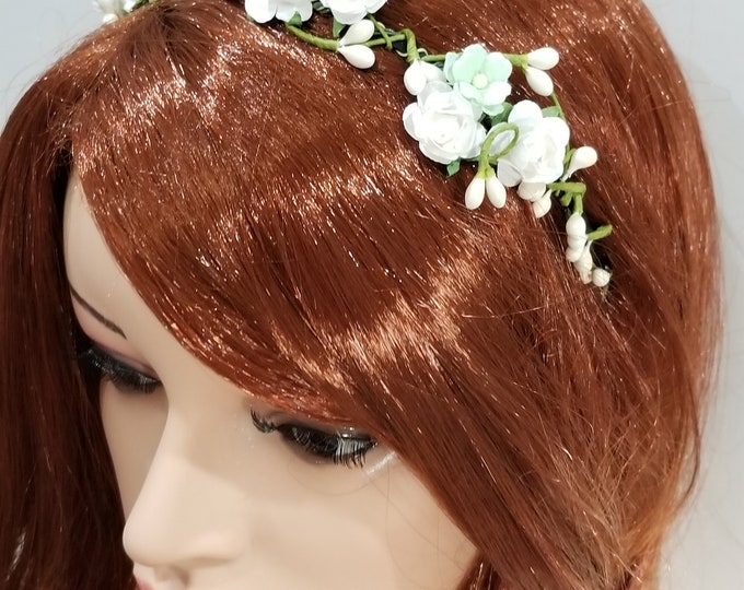 Featured listing image: A Little Mint Flowers Wedding Head Piece- Wedding Headband- Mint Flower Headband- Ship Fast