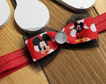 Mini cinta de Mickey con lazo de pelo de pedrería-lazo de pelo inspirado en Disney- para bebé, para niñas- hecho a mano en los EE.UU.--diadema o clip de cocodrilo