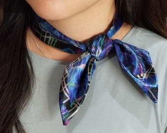 Skinny Short Scarf- Blue Silk Scarf- Lightweight Scarf for Women -Hair Tie- Wrist Band-  Perfect for your spring and summer fashion!