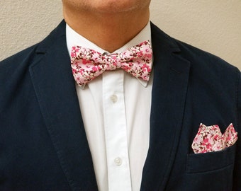 Cherry Blossom Bow Tie- Floral Bow Tie- All Sizes- Pre tied- Adjustable Straps- Ship in 1 to 2 Days