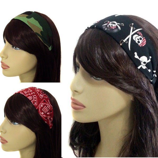 EmilyRose Couture Headbands- Pirate Skull and Bones- Checker Board- Bandanna Headbands- Camo Headbands- 2" Wide Headbands- Ship Fast