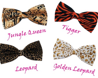 Animal Print Hair Bow- Tiger Print- Giraffe- Leopard Print-Bat- Spider- Headband, Alligator Clip, or Barette- FAST SHIPPING
