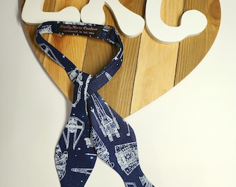 Star Wars Self Tie- Pre Tied- Spaceships Bow Tie- Matching Pocket square- X-wing Fighter- Classic Science- Adjustable Neck Strap- Ship Fast