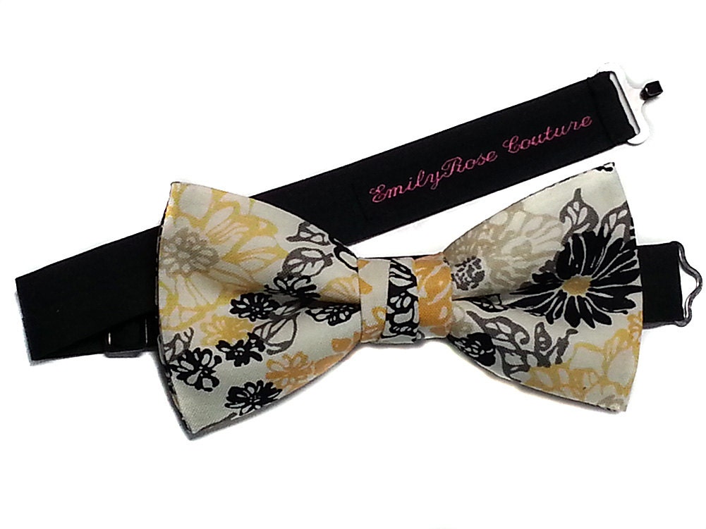 Floral Print Bow Ties- Floral Sketch or Tropical Night Bow Tie- Yellow ...